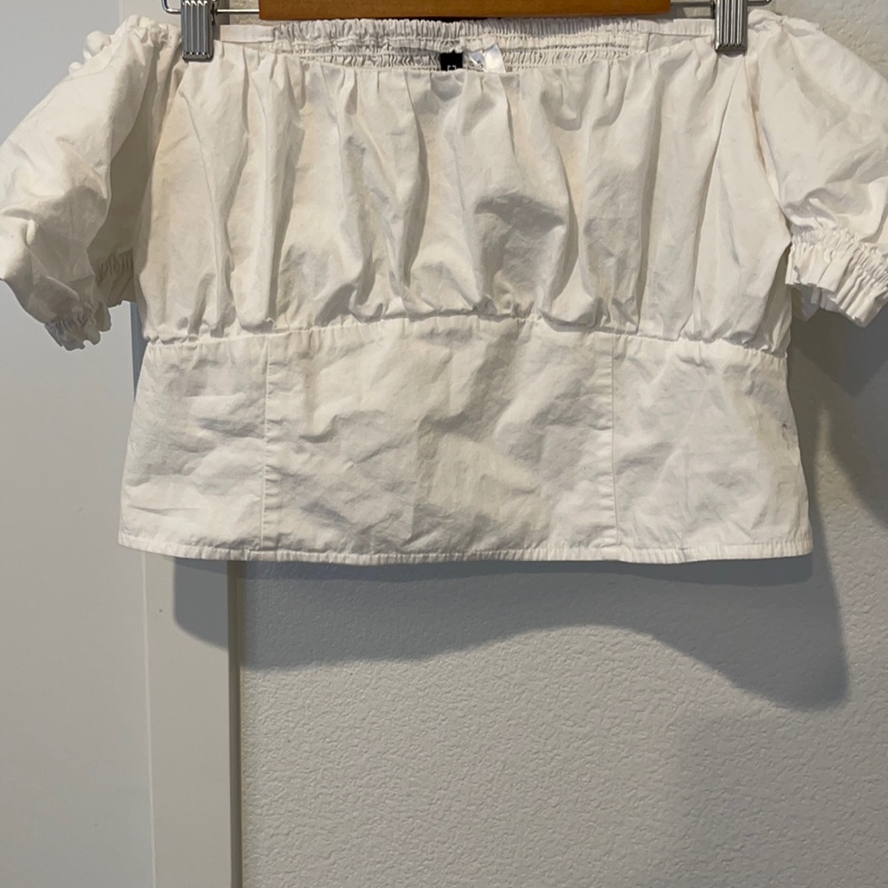 Crisp White Off-The-Shoulder crop top with ruching